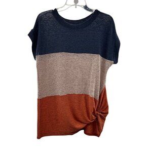 She + Sky Women's Short Sleeve Knotted Front Colorblock Top Size Small